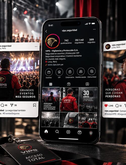 Mockup del case study de social media de VIPS Seguridad