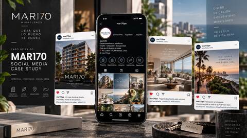 Mockup del caso de éxito de social media del proyecto inmobiliario MAR170 en Miraflores