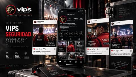 Mockup del caso de éxito de social media de VIPS Seguridad y Protección