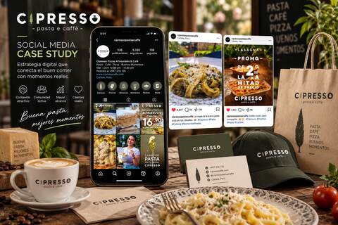Mockup del caso de éxito de social media de Cipresso Pasta e Caffè