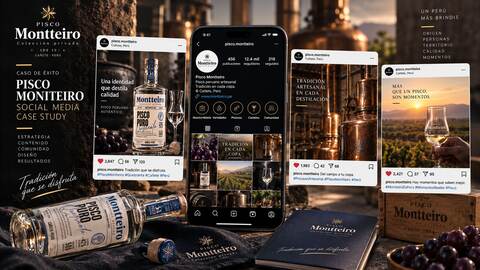 Mockup del caso de éxito de social media de Pisco Montteiro