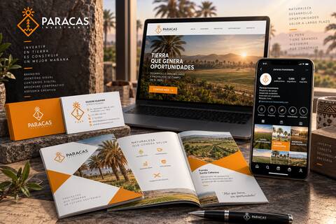 Mockup de branding de Paracas Investments: website, brochure y social media
